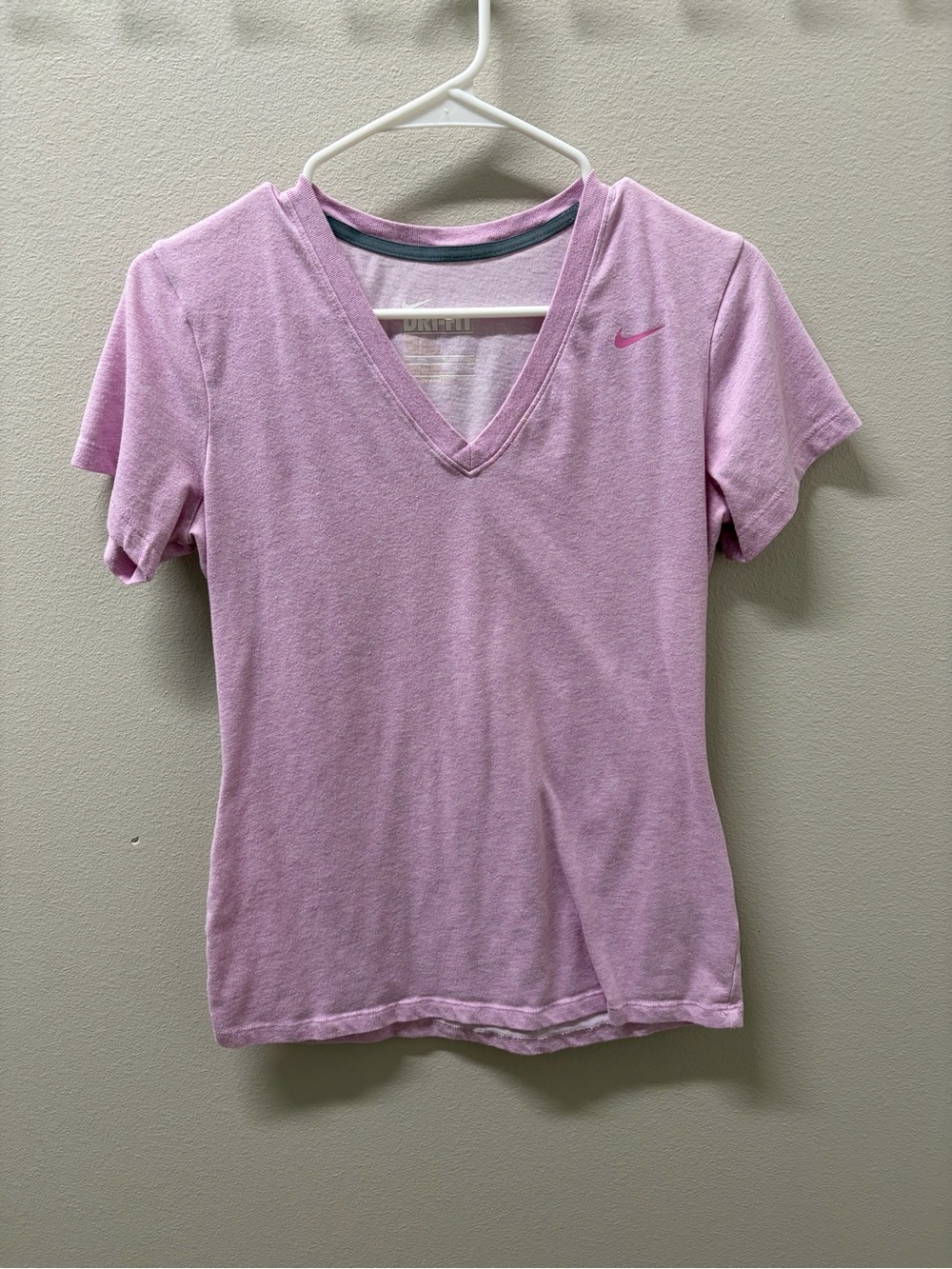 Nike Women’s Light Pink V-Neck Dri-FIT Short Sleeve Tee
